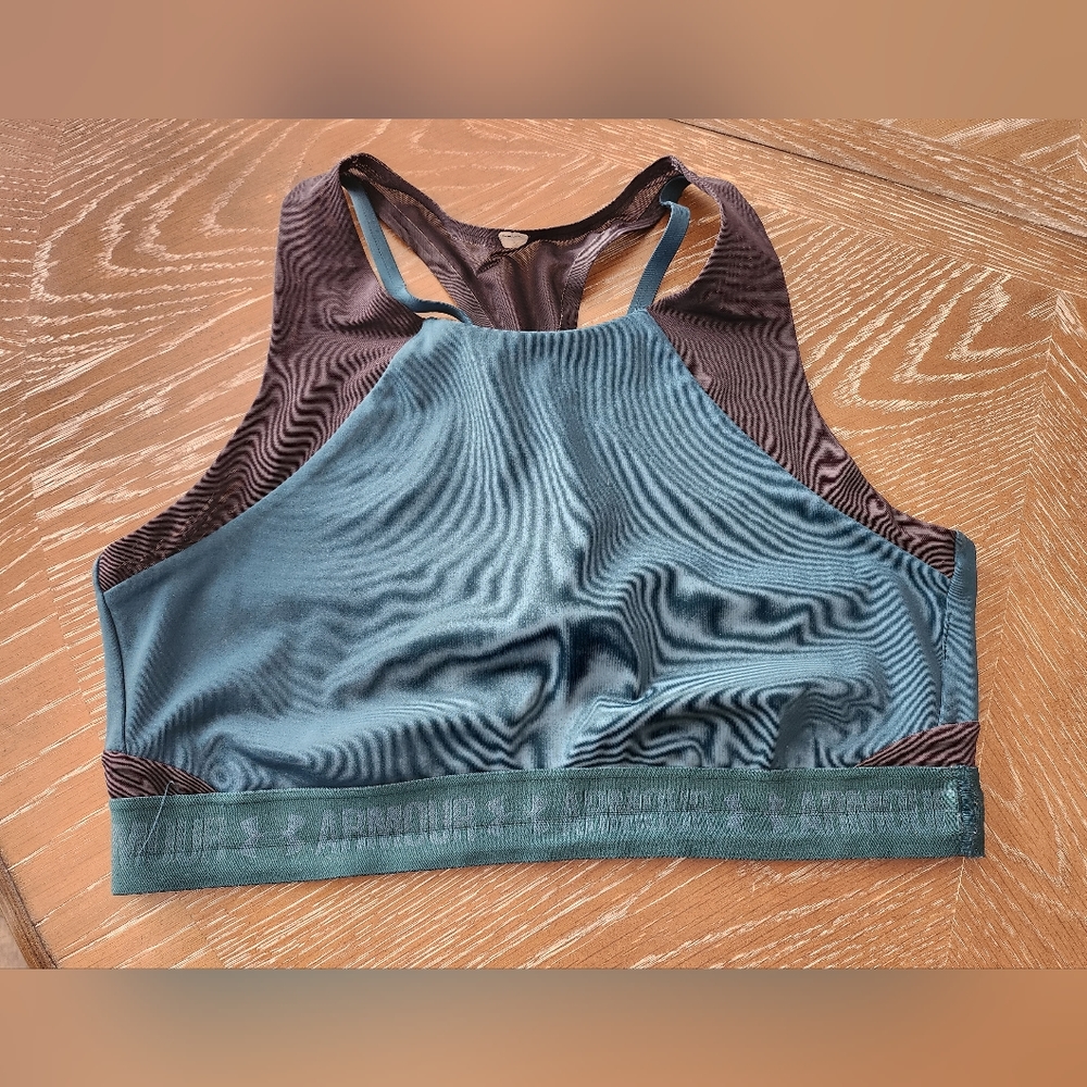 Under Armour high-neck sports bra, teal, XL
